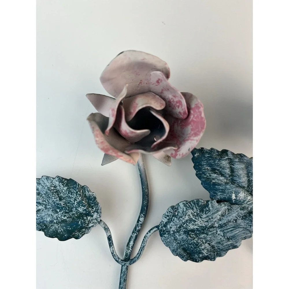Vintage Italian Tole Rose Pink Wall Hook SET OF 2 Metal Shabby Chic Cottagecore